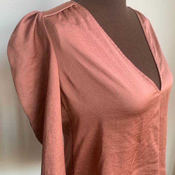 ⭐️ Express Ruffle Ruched Sleeve V Neck Top Blouse Long Sleeve SP Small Petite - Picture 3 of 11